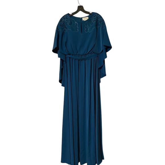 Sachin & Babi Size 8 NWT Moroccan Blue Crepe Embroidered Wren Cape Maxi Gown - Picture 4 of 11
